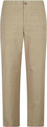 Burberry Katoenen broek met textuurruit - Heren - Straight fit broeken - Beige - M - Katoen - Broeken