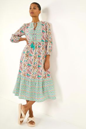 Roman Tie Front Frill Midi Dress