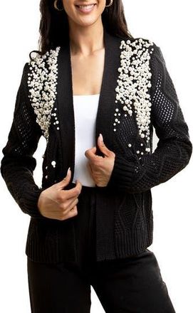 Saachi Faux Pearl Open Knit Cardigan in Black at Nordstrom Rack