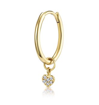 The Diamond Store SINGLE Stellato Diamond Heart Charm Hoop Earring in 9K Gold
