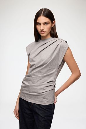 Ganni Grey Top in Draped Jersey - Size XXS Organic Cotton