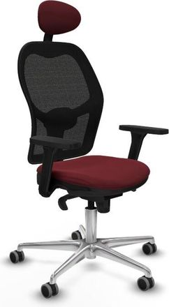 Piqueras y Crespo Jorquera Sincro Malla Negra Similpiel Granate Brazos 3d Base Aluminio Cabecero Fijo Ruedas 65mm Engomada