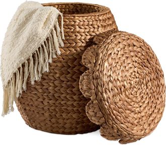 Best Choice Products Scalloped Water Hyacinth Storage Tote Basket with Lid