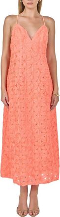 endless rose Textured Floral Midi Dress in Coral Orange at Nordstrom, Size X-Small
