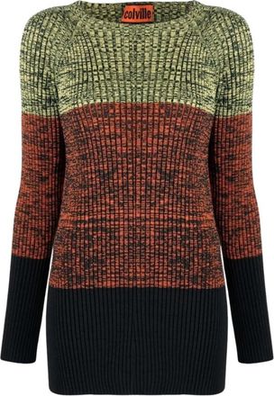 Colville Tricolor Wol Gebreide Trui met Peekaboo Rug - Dames - Ronde hals truien - Veelkleurig - S - Wol - Truien & Vesten