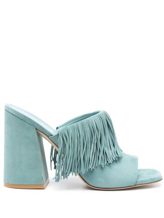 Stuart Weitzman Mules Tia Fringe in pelle scamosciata 100mm - Blu