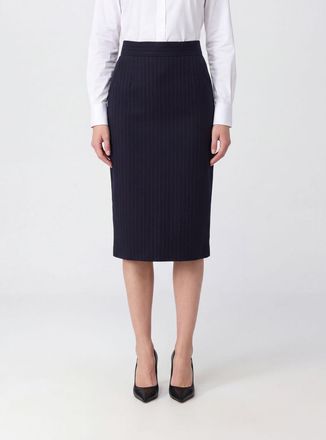 Elisabetta Franchi Gonna midi a tubino in fresco lana gessato a vita alta