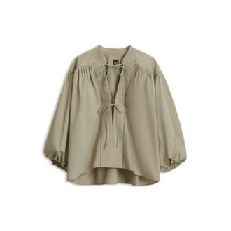 BOSS Relaxed-fit cotton-poplin blouse with balloon sleeves