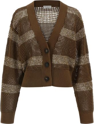 Brunello Cucinelli Brown Dazzling Stripes cardigan