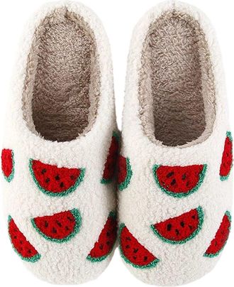 Generic Womens Slippers Womens Footwear For Winter Cute Cartoon Design Thick Warm Fleece Clogs For Couples Indoor Shoes Perfect For Home Relaxation Watermelon