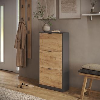 Vicco Zapatera Abatible Gizmo, Roble Dorado/antracita, 59 X 112 Cm Con 3 Compartimentos, Vicco