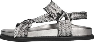 Inuovo Zilveren geweven sandalen met klittenbandsluiting - Dames - Sandalen - Grijs - 37 EU - Leer - Schoenen