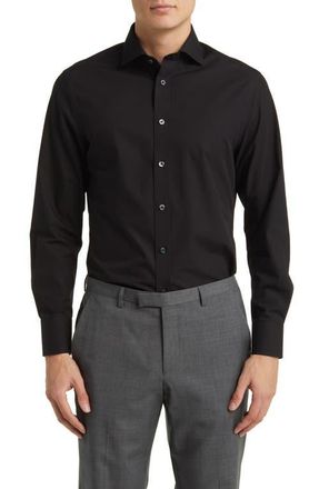 CHARLES TYRWHITT Slim Fit Non-Iron Cotton Poplin Dress Shirt in Black at Nordstrom, Size 16 X 35