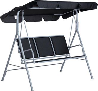 OUTSUNNY Metal Swing Chair Garden Hammock 3 Seater Patio Bench w/ Canopy Black