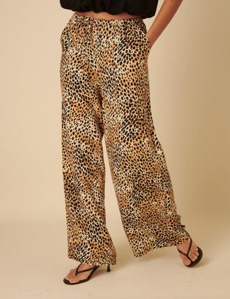 Nobody's Child Leopard Print Drawstring Linen-blend Trousers