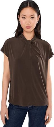 Vince Cap Sleeve Twist Neck Top Womens Clothing Dark Bark : XL, Polyester/Spandex