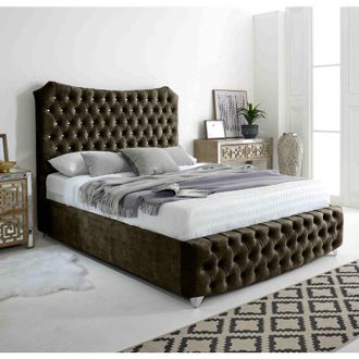 Casa Valentino Mink Marble Fabric Diamante Buttons Single Bed Frame