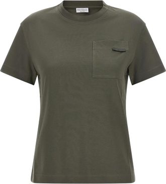 Brunello Cucinelli Katoenen jersey T-shirt - Dames - Tops - Groen - Maat: XS Katoen