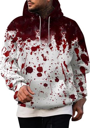 Generic Problem Solved Sweatshirt Mens with Hood, Halloween Hoodie Mens Blood Splatter Bloody Hoodie Scary with Letter Print Horror Bloody Colour Block Pullov