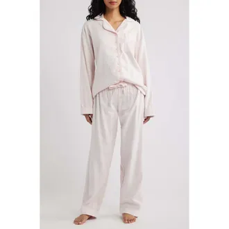House of CB Classic Brushed Cotton Flannel Pajamas in Pink at Nordstrom, Size X-Large