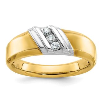 Diamond2Deal 14k Two-tone Lab Grown Diamond 3-Stone Band Ring 0.16Ct Clarity- VS Color- G-H
