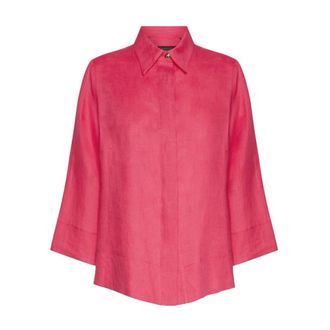 Elena Miro Relaxed Fit Linnen Blouse met Verborgen Knopen - Dames - Overhemden - Roze - L - Linnen - Overhemden