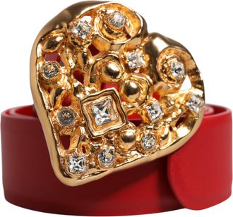 Dolce & Gabbana Red Calf Leather Embellished Metal Buckle Womens Belt (Pre-Owned)