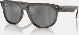 Ray-Ban Boyfriend - Occhiali da sole squadrati grigio scuro trasparente con lenti argentate a specchio