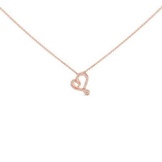 House of Brilliance 14k Rose Gold Plated Silver 1/10 Cttw Diamond Open Heart Pendant Necklace in White Gold Over Silver at Nordstrom