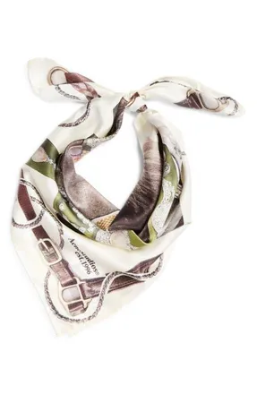 Acne Studios Volta Horse & Belt Print Square Organic Silk Scarf in Brown/white at Nordstrom