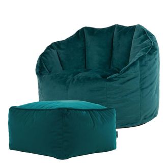 Icon Brand Puf sill&oacute;n con reposapi&eacute;s de terciopelo pato azul