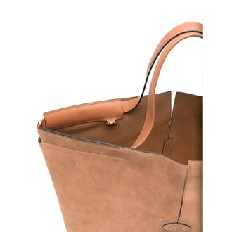 Tod's Logo-Detail Calf Suede Tote Bag - Brown