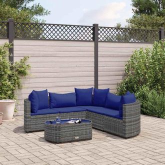 vidaXL Vidaxl - Set De Muebles De Jard&iacute;n 6 Pzas Y Cojines Rat&aacute;n Sint&eacute;tico Gris
