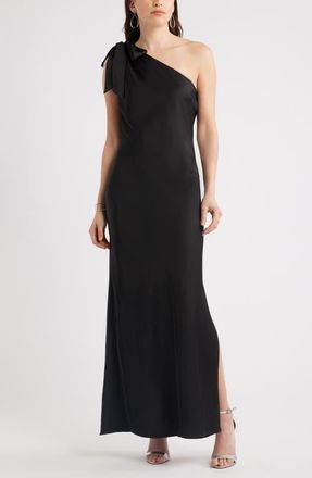 Chelsea28 Bow One-Shoulder Maxi Dress in Black at Nordstrom, Size Xx-Small