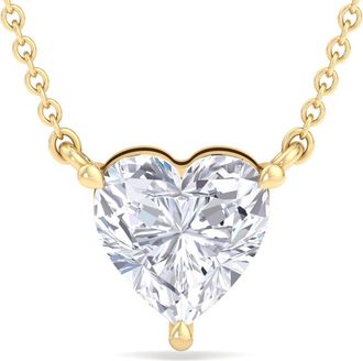 SuperJeweler Heart Shape Lab Grown Diamond Pendant Necklace in 14K White or Yellow Gold - 1/4 to 7 Carat Total Weight - Classic Solitaire Setting for Women