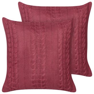 Beliani Beliani - Conjunto De 2 Cojines Decorativos Funda De Algod&oacute;n Con Dise&ntilde;o Trenzado Borgo&ntilde;a Cadetia