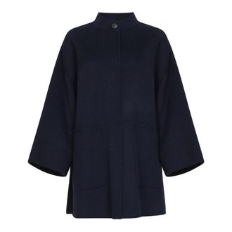 Max Mara Single-Breasted Coats, female, Blue, Size: 3XS Wool-blend Coat with Scarf