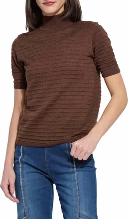 Lyss&eacute; Lottie Mock Neck Short Sleeve Sweater In Polished Wood