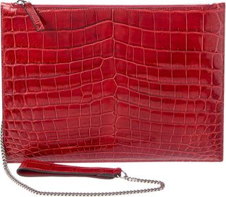 Gucci Croc-Embossed Leather Pouch