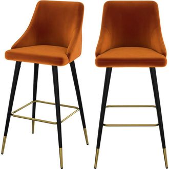 Rendez-Vous D&eacute;co Rendez-vous D&eacute;co - Set De 2 Sillas De Bar De Terciopelo Naranja 77,5 Cm - Aristote