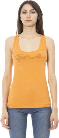 Just Cavalli Rhinestone Logo Tank - Dames - Tops zonder mouwen - Oranje - XL - Tops