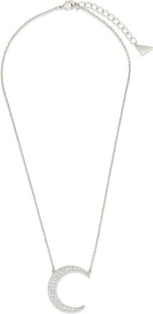 Sterling Forever Cz Stationed Crescent Pendant Necklace