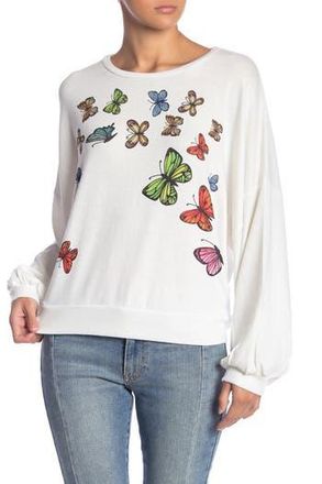 Go Couture Crewneck Dolman Balloon Sleeve Sweater in Cartoon Butterflies at Nordstrom Rack, Size X-Large