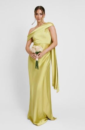 Six Stories Drape One Shoulder Bridesmaid Dress in Chartreuse at Nordstrom, Size 10