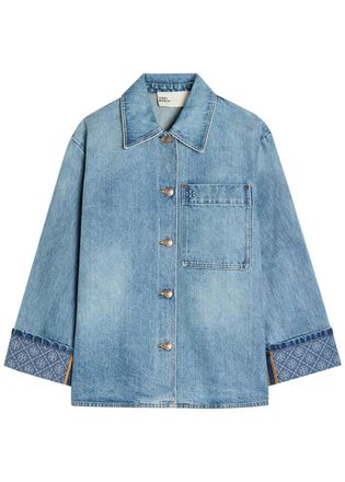 Tory Burch Logo Washed Denim Barn Jacket - Blue - 6 (UK10 / S)