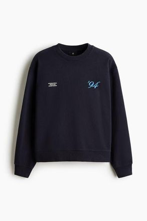 H&M Loose Fit Printed Sweatshirt in Dark Blue/intl. 94 at Nordstrom, Size Xxx-Large