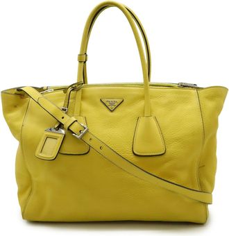 Prada Yellow Leather Shoulder Bag Tote Bag (Pre-Owned)