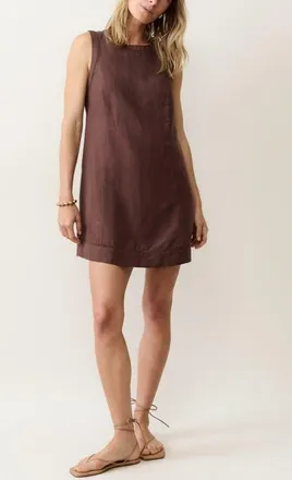 Marine Layer Cora Linen Blend Minidress in Chocolate at Nordstrom, Size X-Small