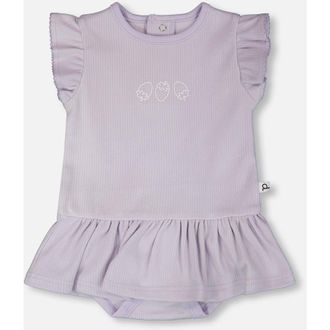 Deux par Deux Cotton Rib Jersey Romper with Frill in Lilac at Nordstrom, Size 12M