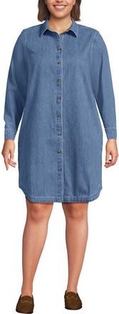Lands End Plus Size Light Weight Denim Long Sleeve Button Front Shirt Dress in Medium Blue Wash at Nordstrom, Size 2X